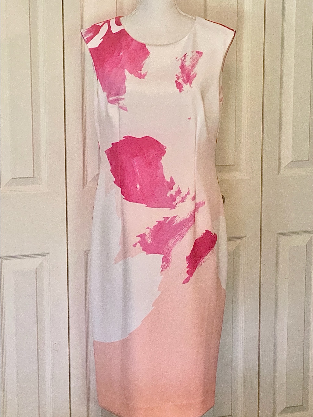 Antonio Melani White And Pink Abstract Midi Shift Dress, Nwt